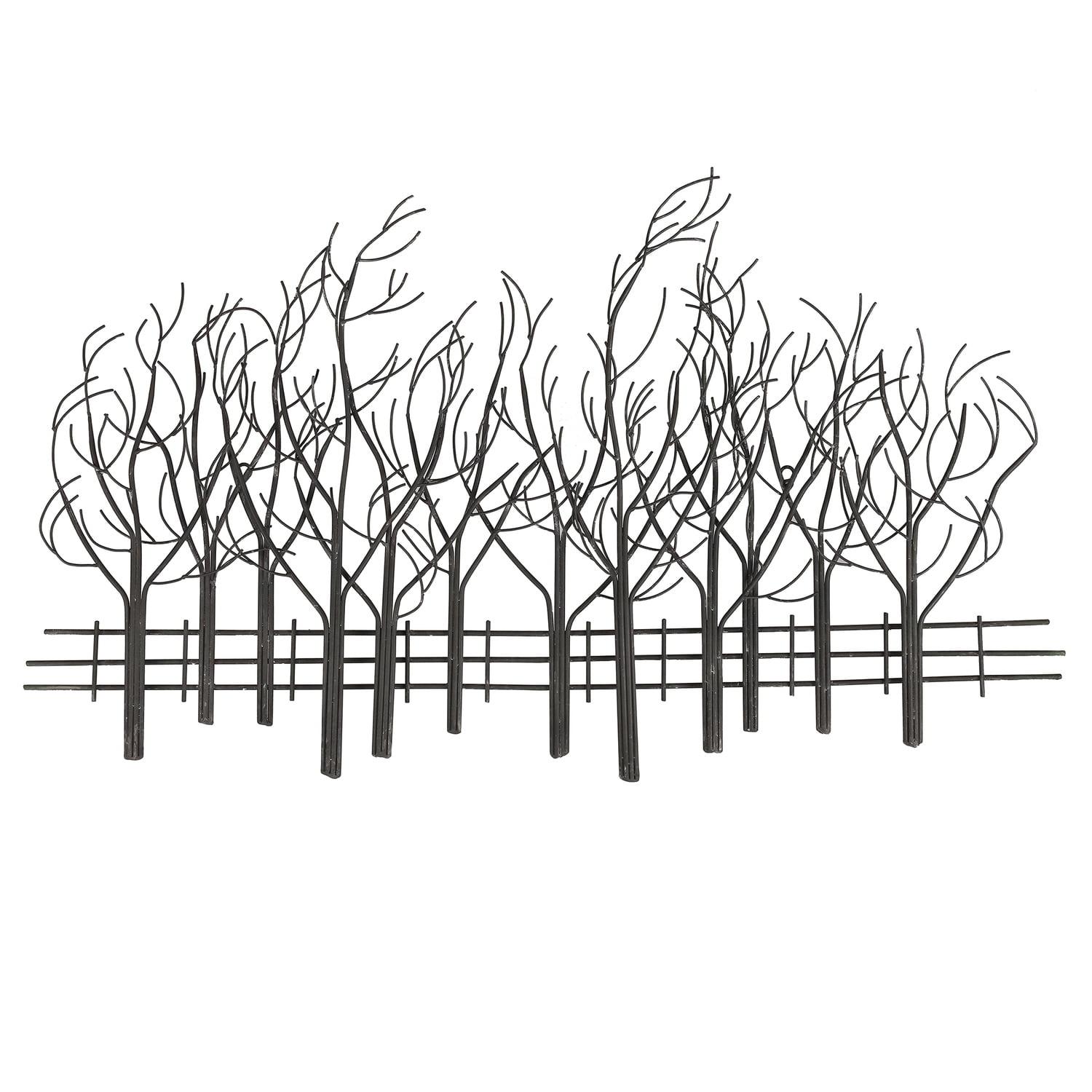 LuxenHome Snowy Black Metal Field of Trees Wall Art