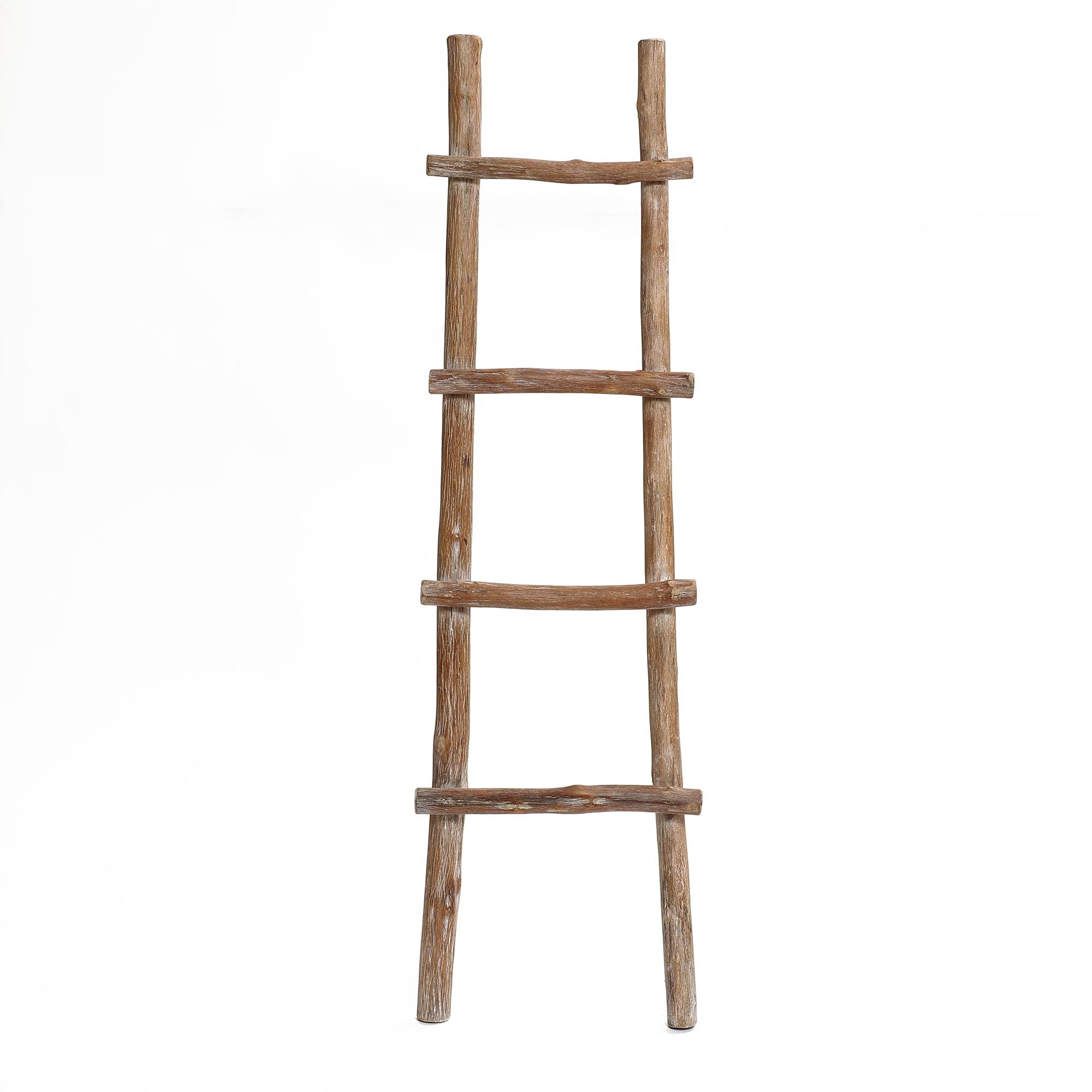 Natural Solid Wood 59-Inch 4-Rung Rustic Blanket Ladder