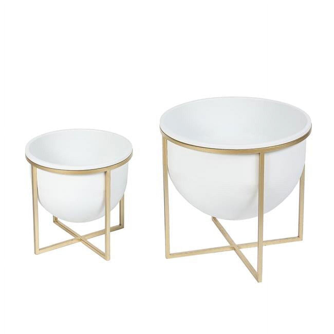 Mid-Century Modern White and Gold Metal Cachepot Planter Set