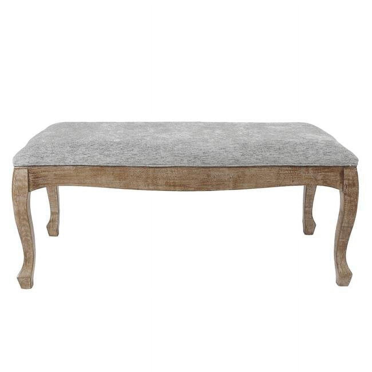 Gray Linen Upholstered Bench with Fir Wood Cabriole Legs