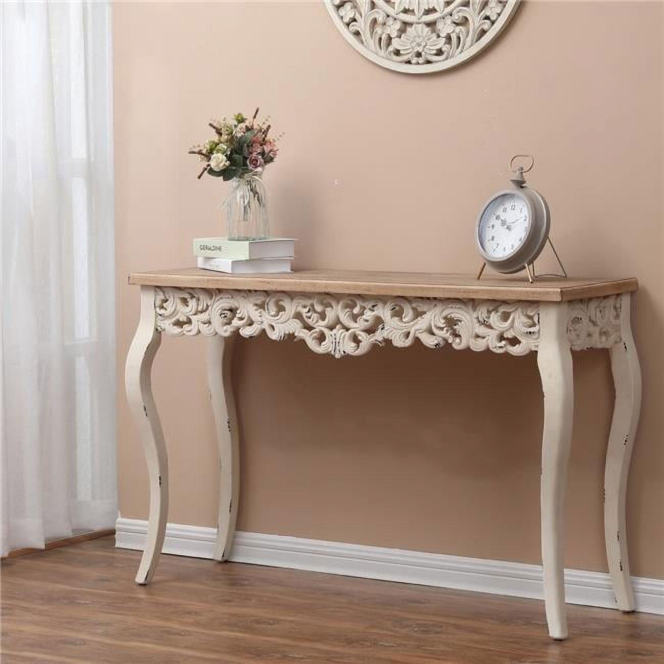 LuxenHome Victorian Off White and Natural Wood Console and Entry Table Off-White