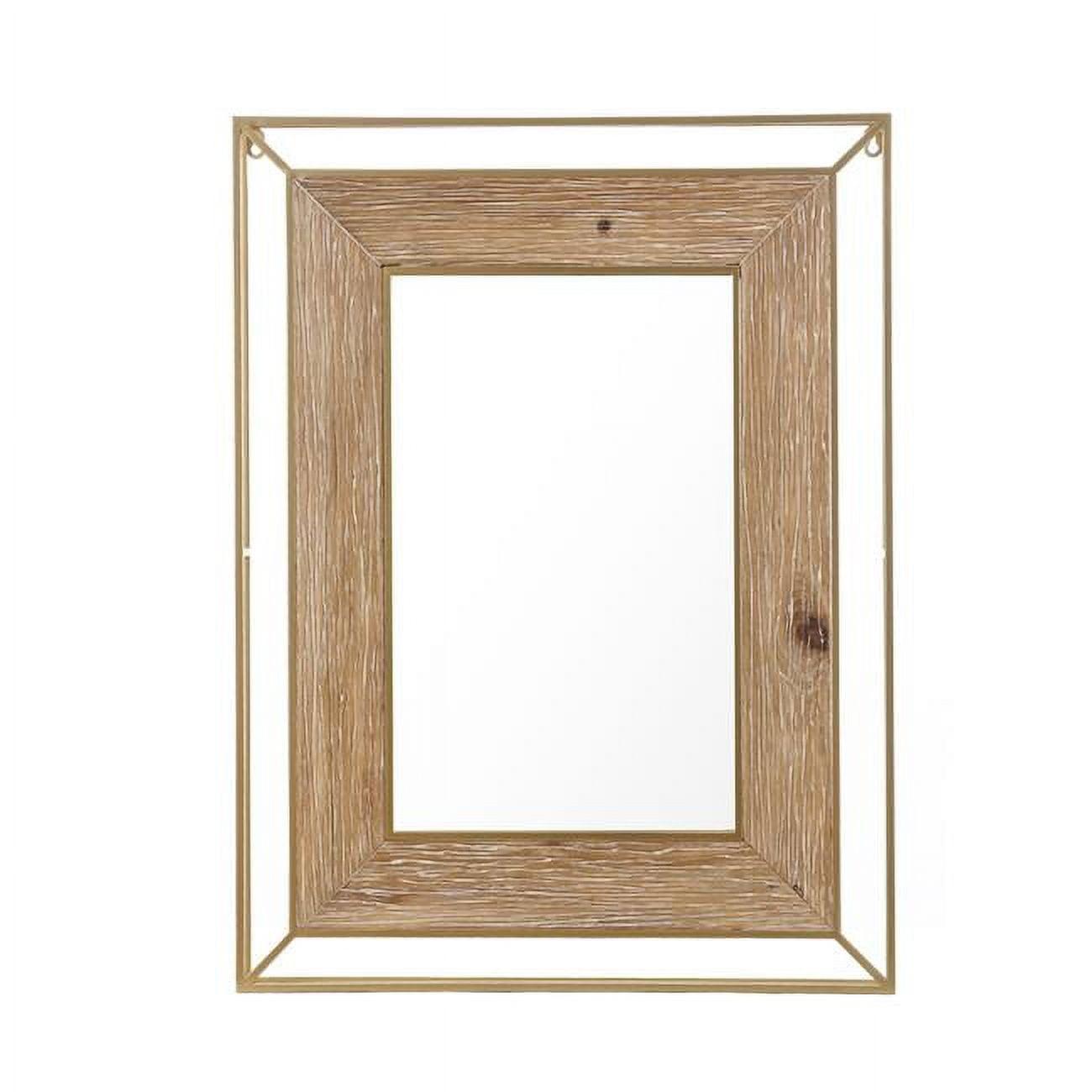 Gold Metal and Natural Wood Rectangular Accent Wall Mirror