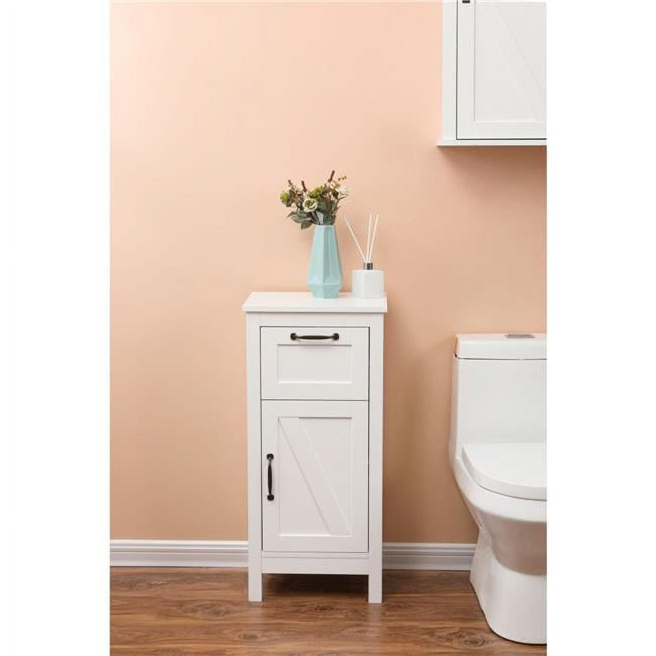 Sleek White MDF Wood Bathroom Storage Cabinet with Adjustable Shelf