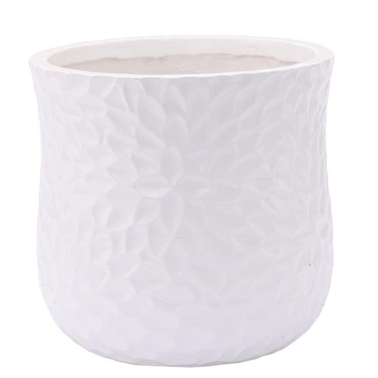 LuxenHome White MgO Floral Round Planter