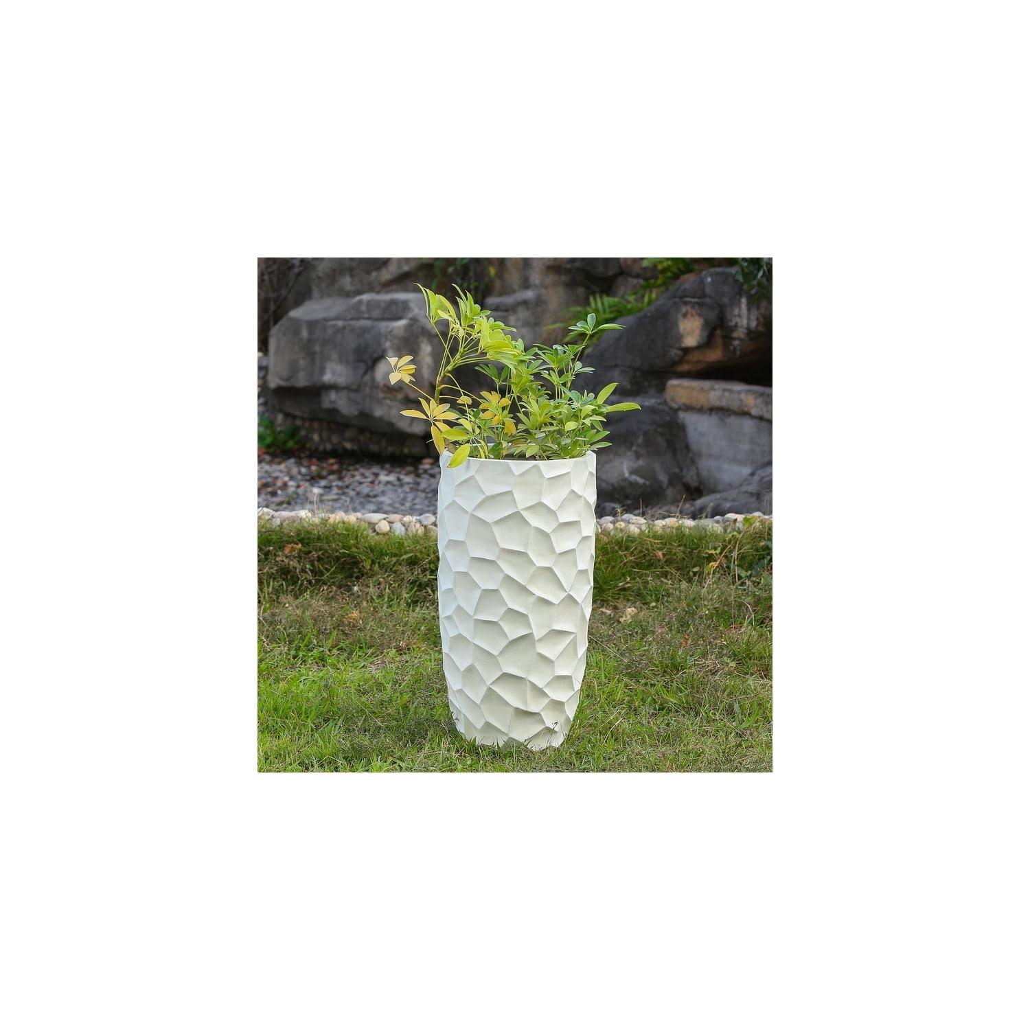 LuxenHome White MgO Geometric Pattern 22" Tall Round Planter