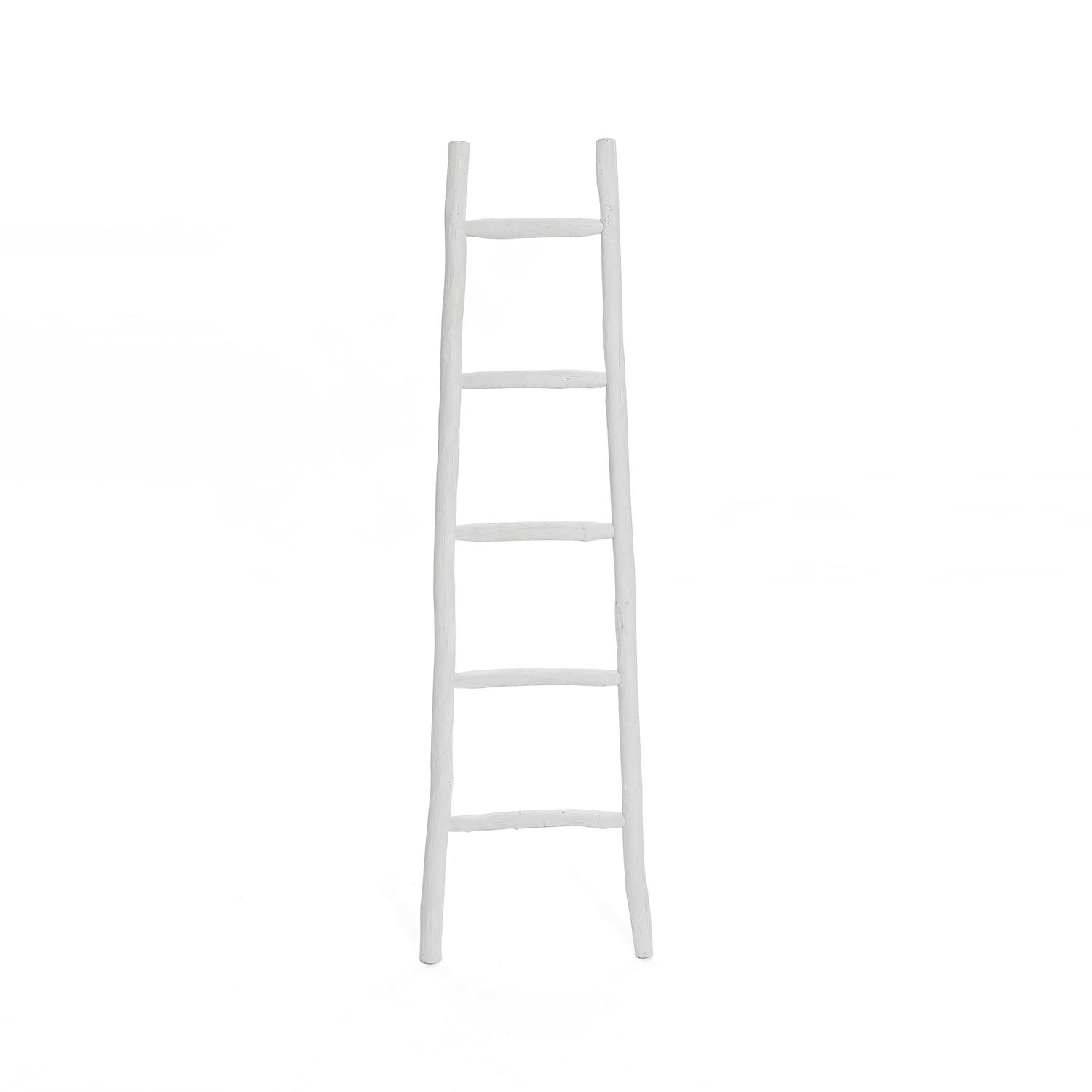 LuxenHome White Solid Wood 5-Rung Blanket Ladder