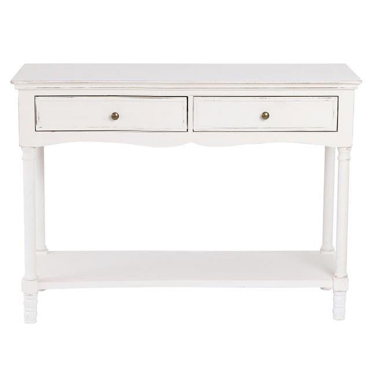 Brighton Distressed White Wood 2-Drawer Storage Console Table