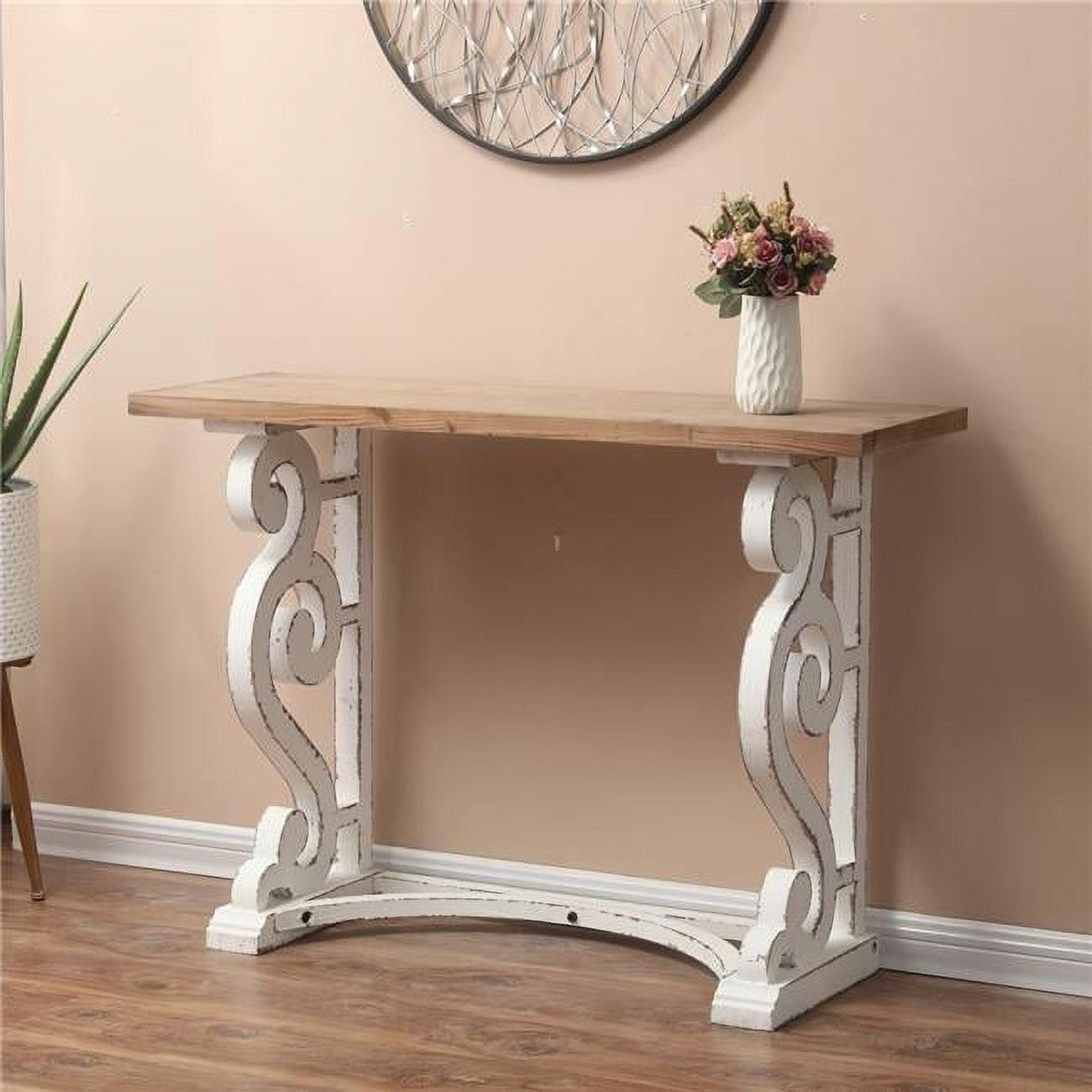 Vintage White and Natural Wood Console Table with Storage