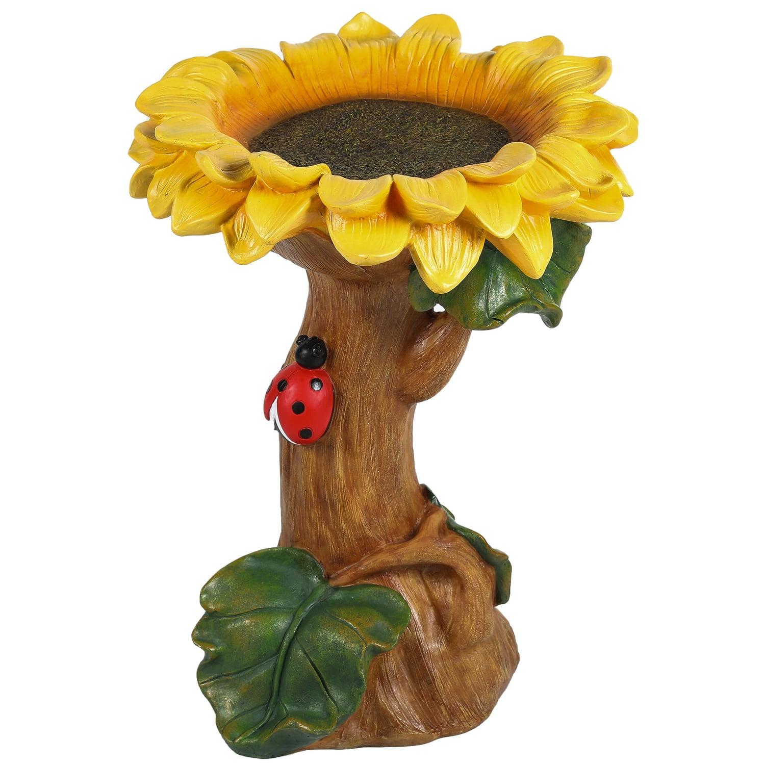 Yellow Sunflower Resin Birdbath with Ladybug Accent