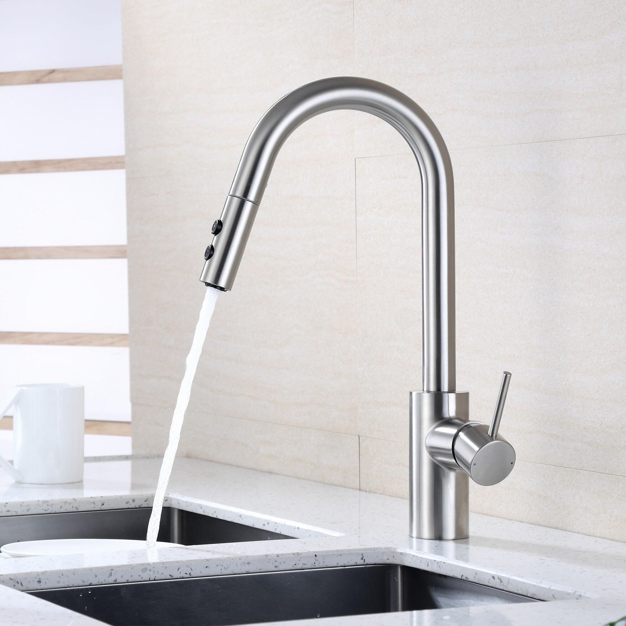 Luxier KTS21 Single Handle Pull Down Sprayer Kitchen Faucet Brushed Nickel