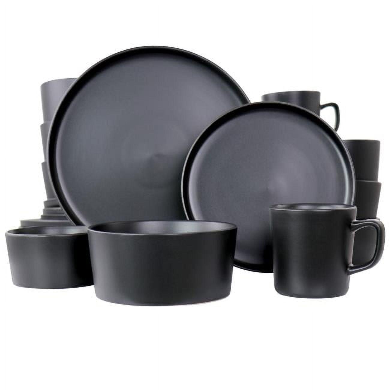 20pc Stoneware Luxmatte Dinnerware Set Black - Elama: Dishware Set, Service for 4, Includes Plates & Bowls