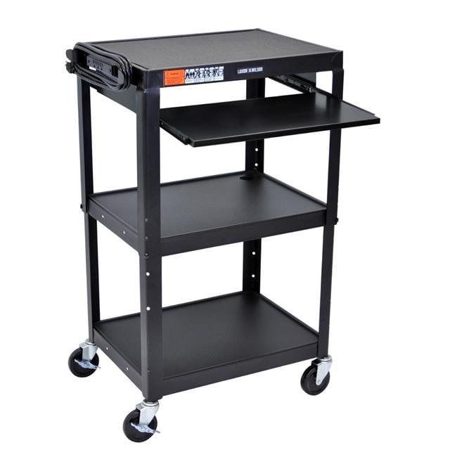 Black Adjustable Height Metal AV Cart with Pull Out Shelf