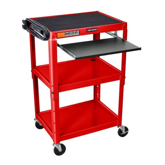 Red Adjustable Height Steel AV Cart with Pullout Keyboard Tray