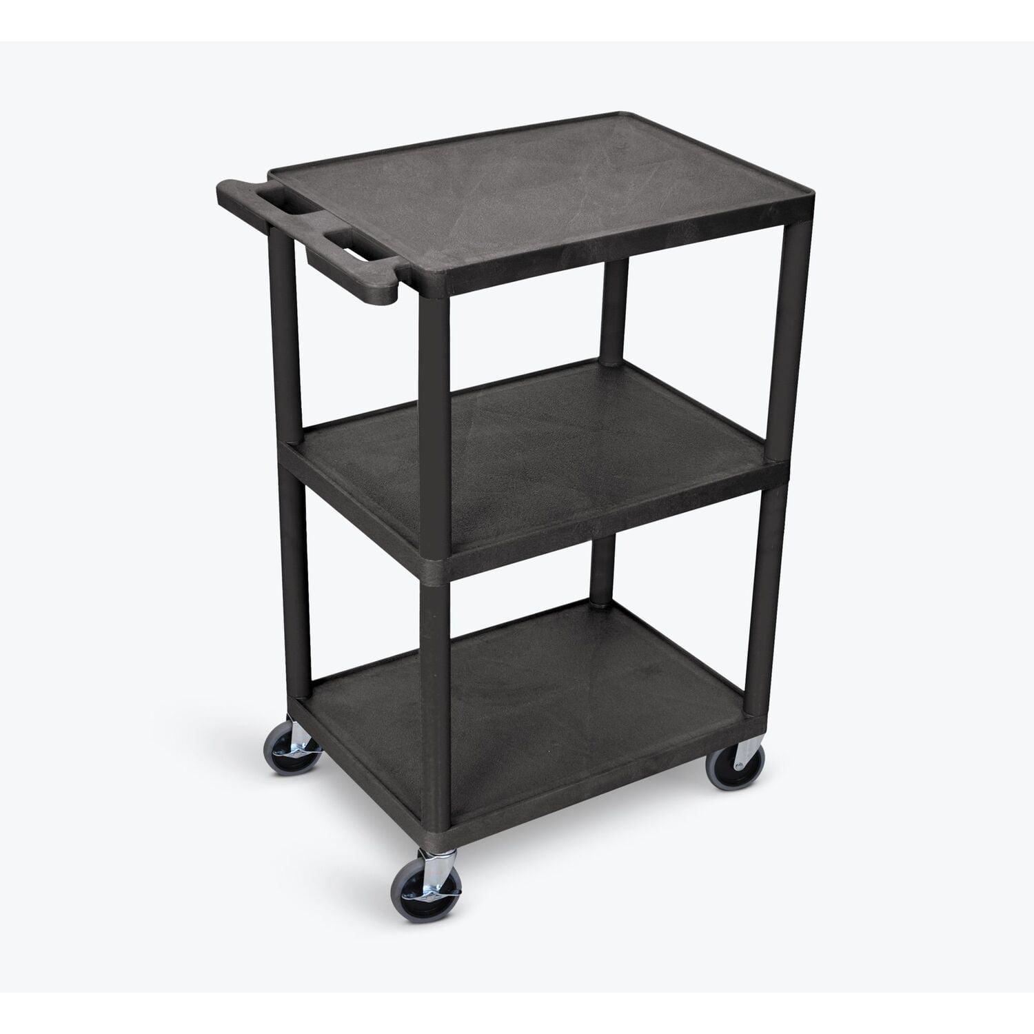 Black Three-Shelf Thermoplastic Resin Utility Cart