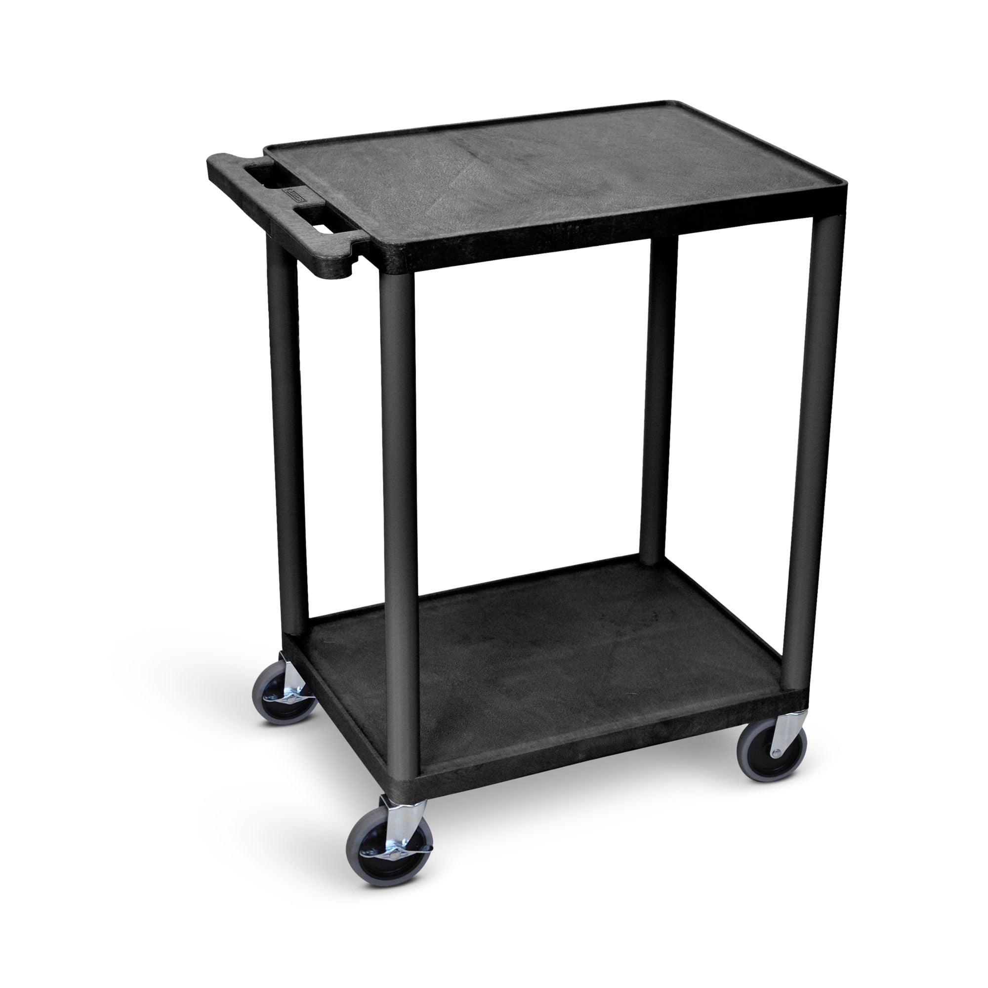 Black 2-Shelf Raised Ledge Utility Cart