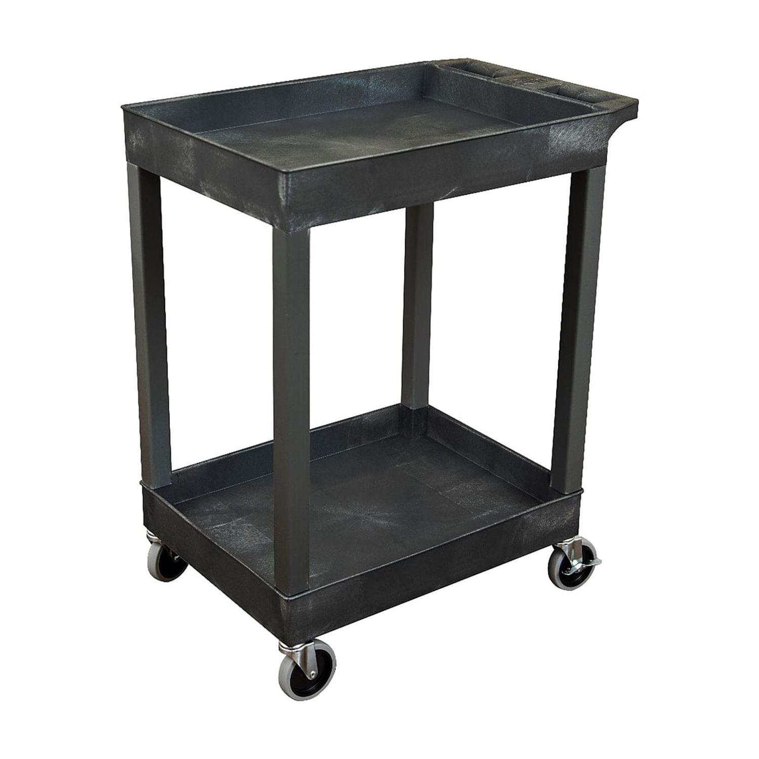 MiaHltTia SEC11-B 24" x 18" Plastic Utility Tub Cart - Two Shelf-Black