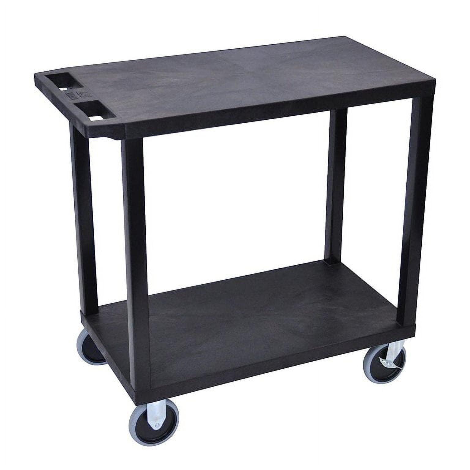 Black Heavy Duty Two Shelf Utility Cart with Locking Wheels