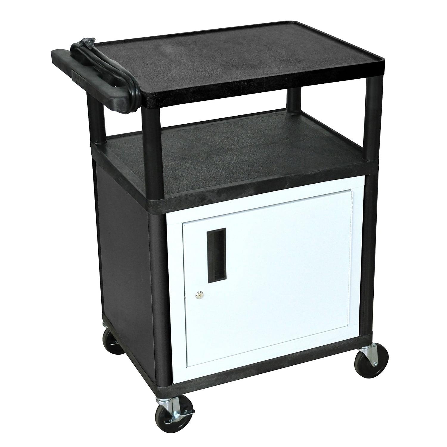 Luxor Black and White 34" Mobile Presentation AV Cart with Cabinet