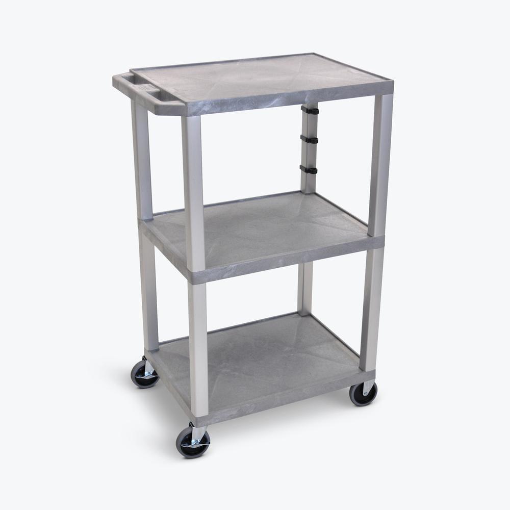 Gray 42" 3-Shelf Utility Cart with Nickel Legs