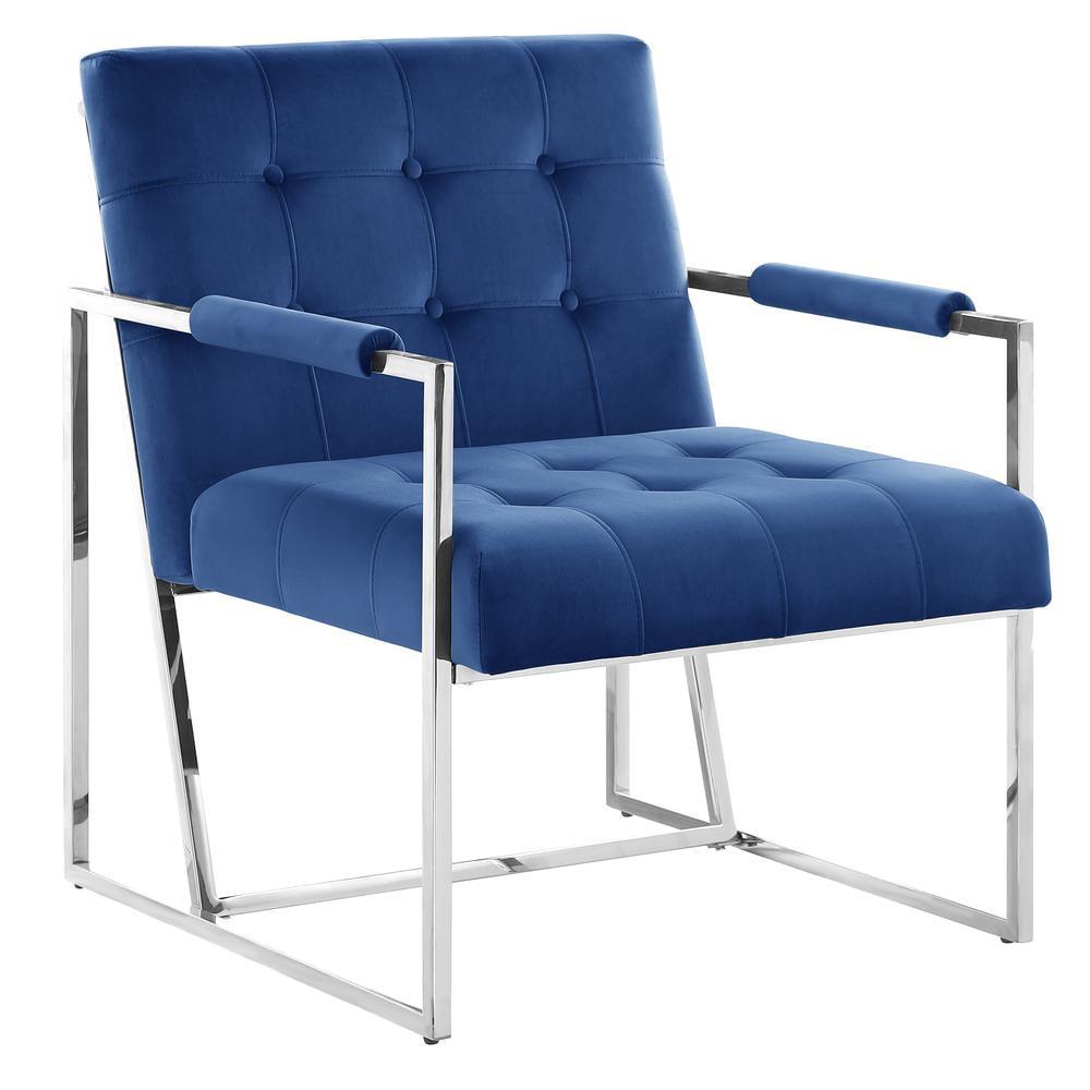 Luxor Blue Velvet Accent Chair with Stainless Steel Frame