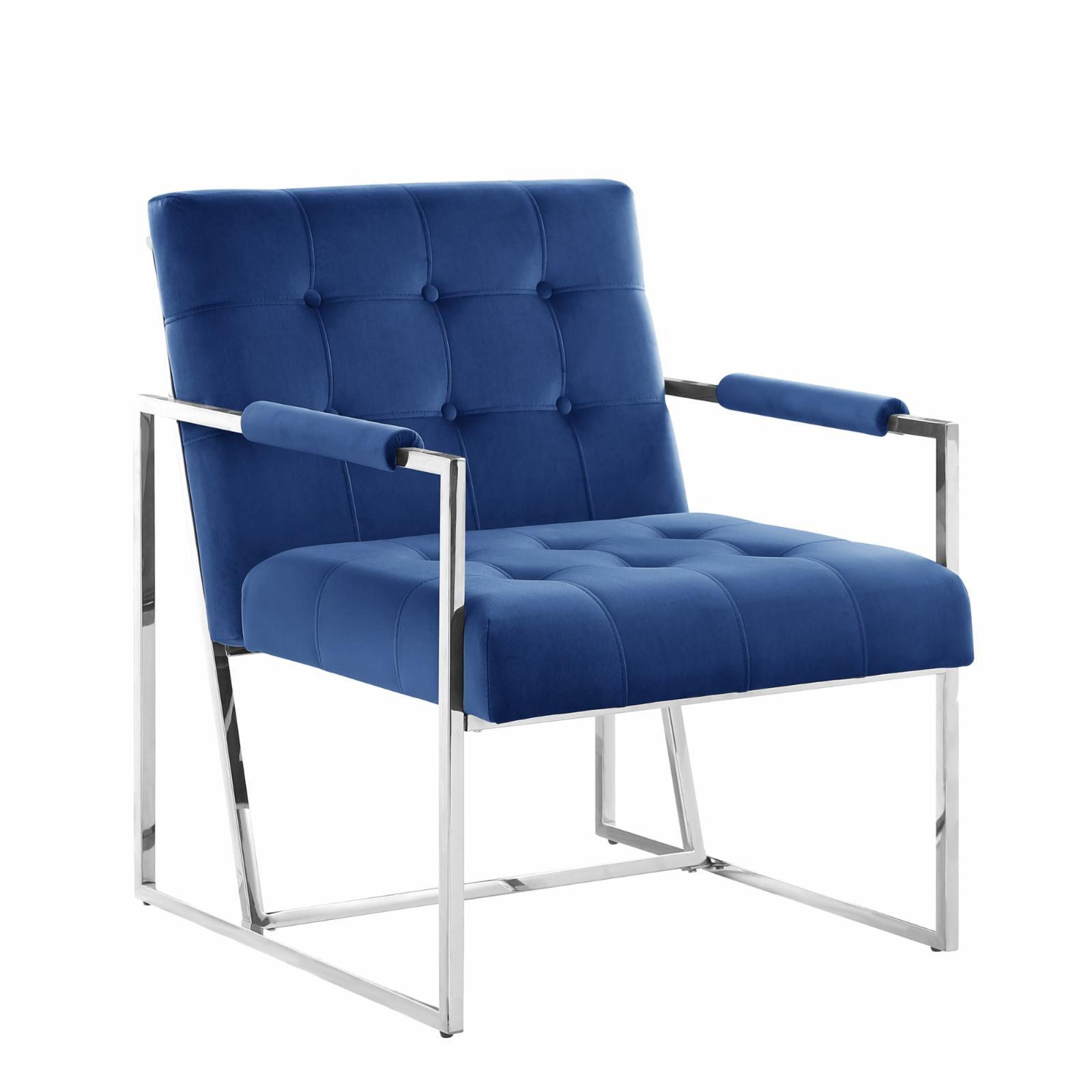 Luxor Blue Velvet Accent Chair with Stainless Steel Frame