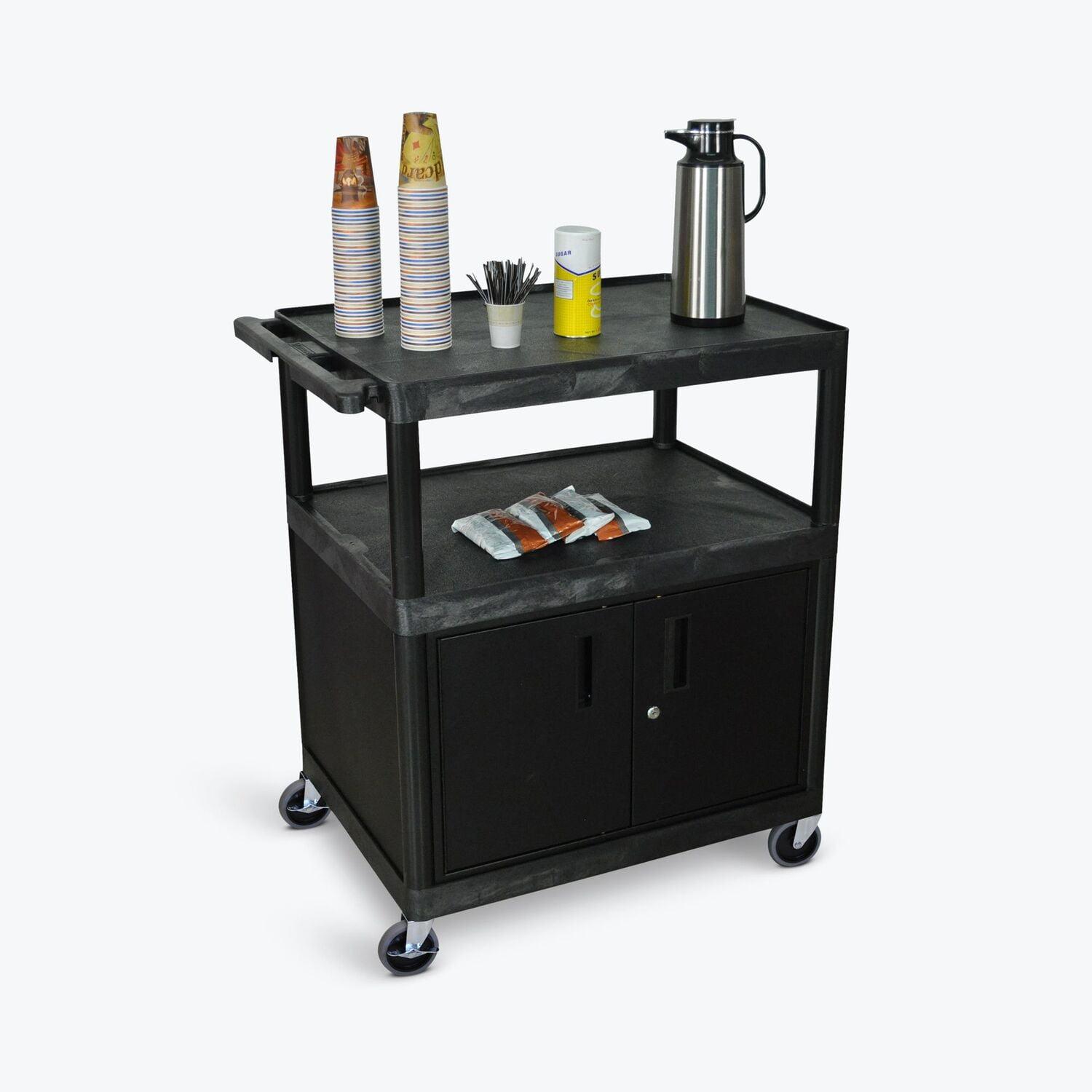 Luxor Spacious Mobile Black Plastic Coffee Cart with Storage