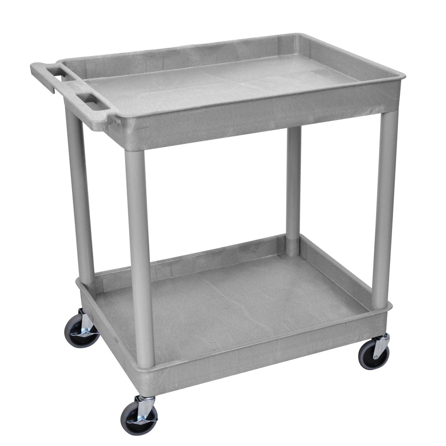 Gray HDPE 2-Shelf Rolling Utility Cart with Ergonomic Handle