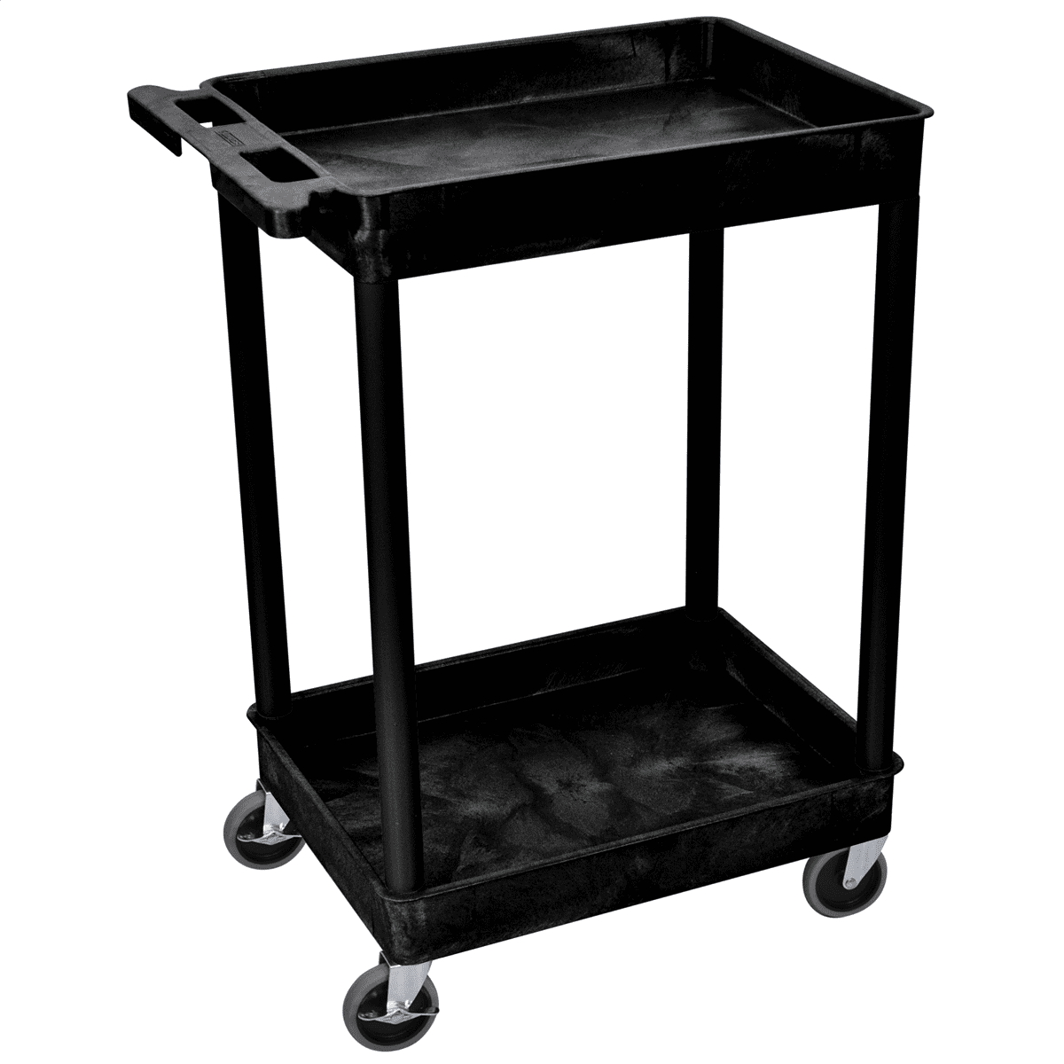 Black HDPE 2-Shelf Utility Cart with 4" Wheels