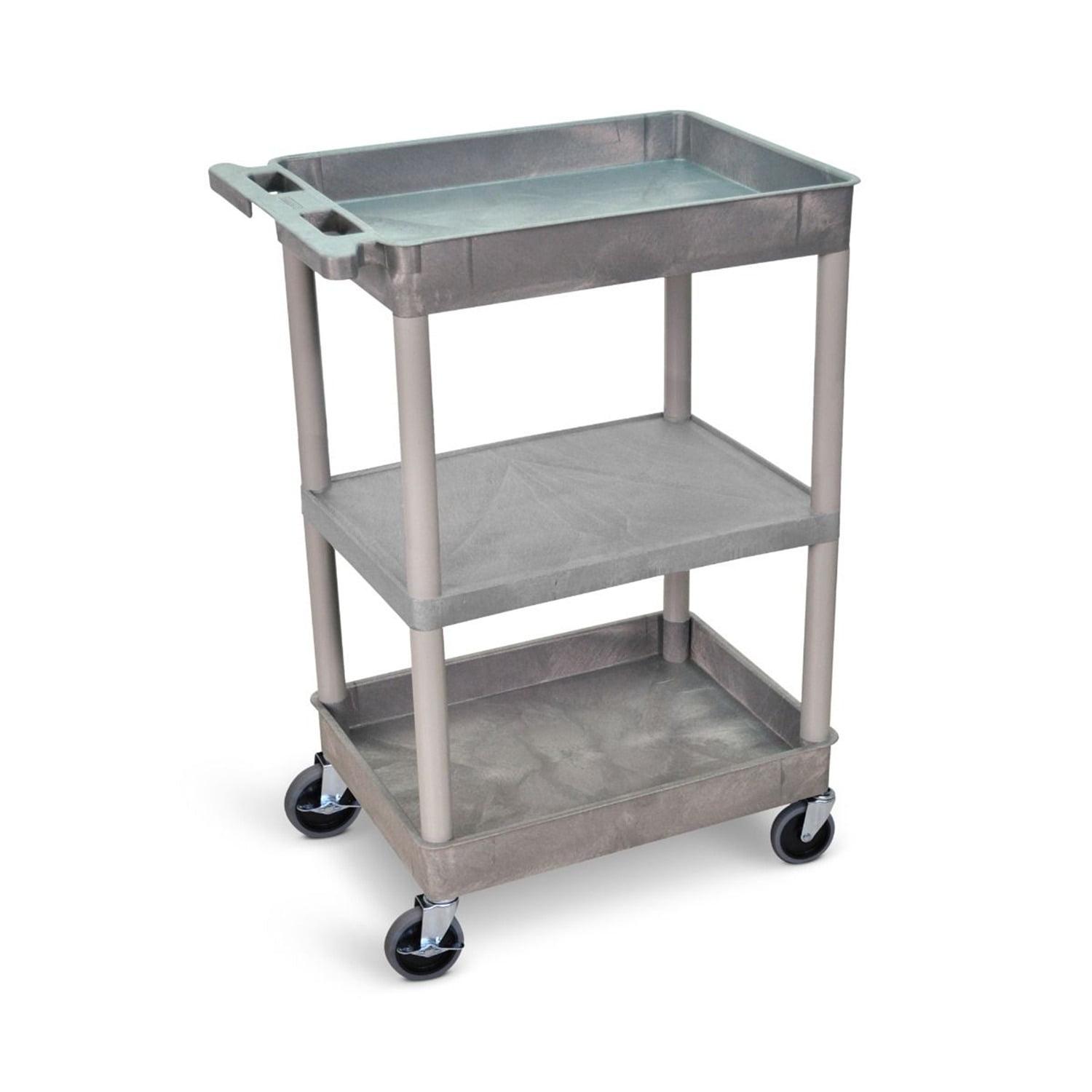 Gray Heavy Duty 3-Shelf Utility Cart with Lockable Wheels