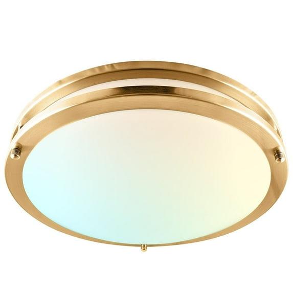 Luxrite 14 Inch LED Flush Mount Ceiling Light 5 Color Selectable Dimmable 18W 1440 Lumens ETL Listed Brushed Brass