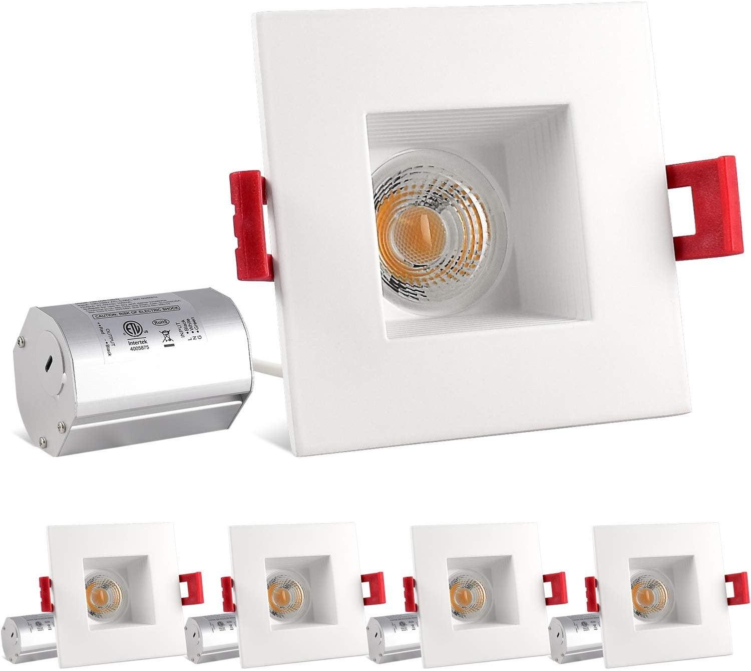 Cool White 2'' Square Dimmable LED Recessed Light Kit, 4-Pack