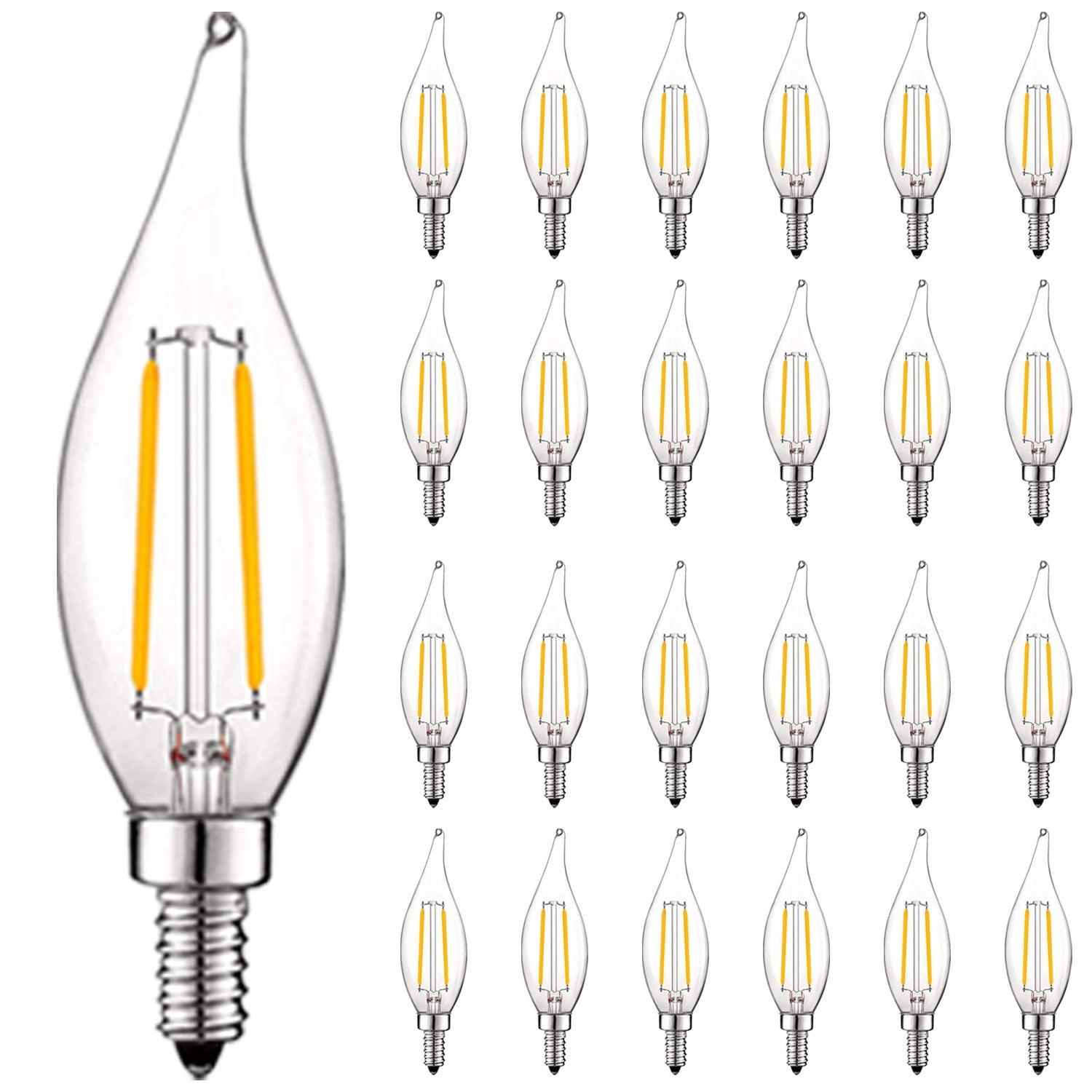 Luxrite 4W E12 Vintage Candelabra Dimmable LED Light Bulbs, 40W Equivalent 400 Lumens, 3000K Soft White, Flame Tip, 24-Pack