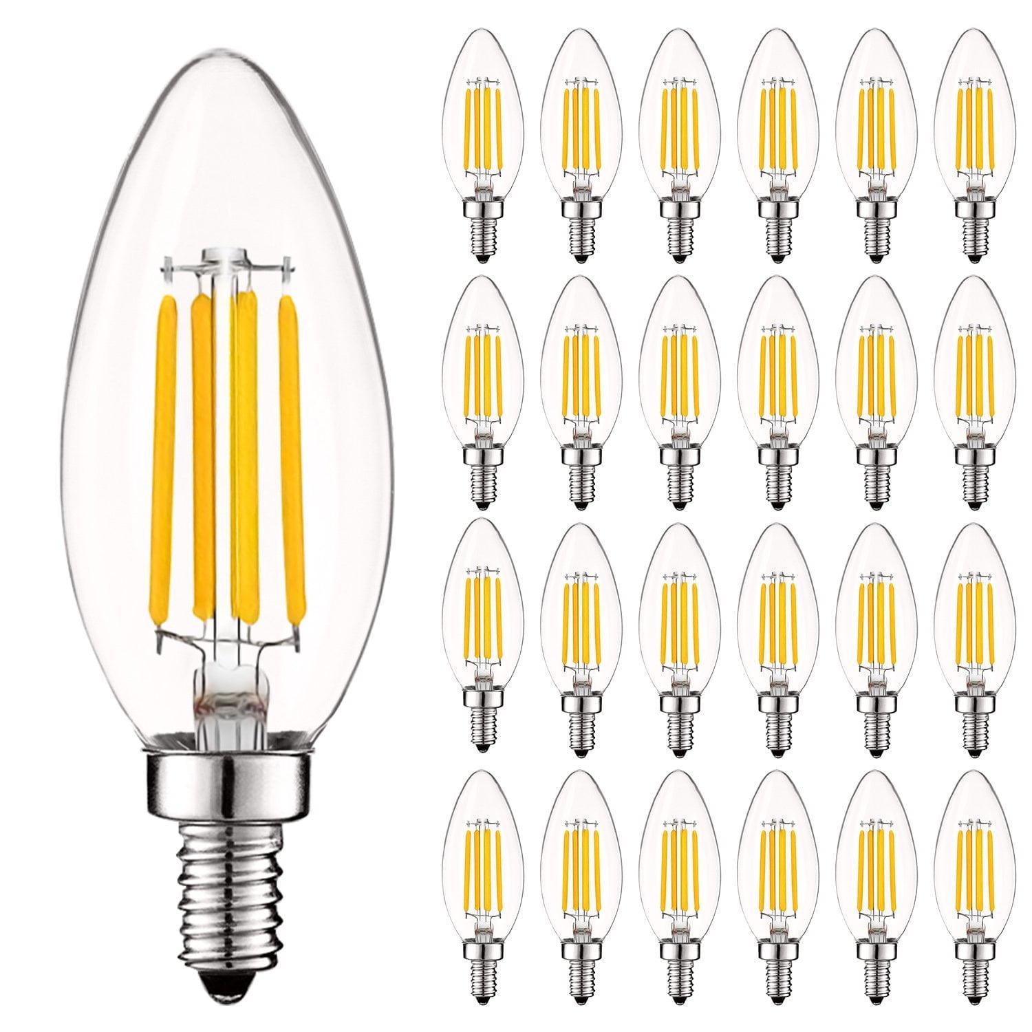 Luxrite 5W E12 Vintage Candelabra LED Dimmable Light Bulbs, 60W Equivalent 2700K Warm White, 550 Lumens, Blunt Tip, 24-Pack