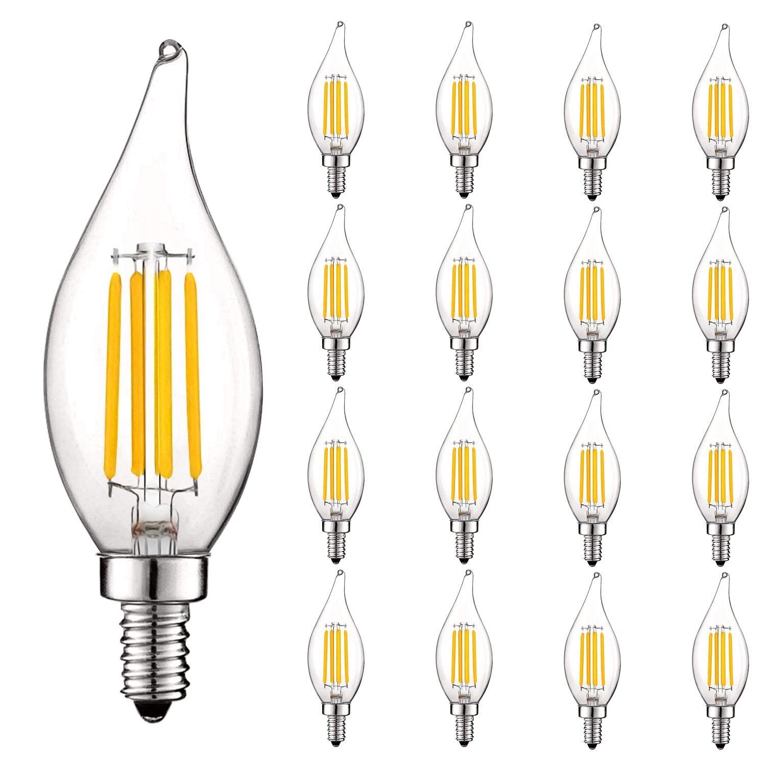 Luxrite 5W E12 Vintage Candelabra LED Dimmable Light Bulbs, 60W Equivalent 5000K Bright White, 550 Lumens, Flame Tip, 16-Pack