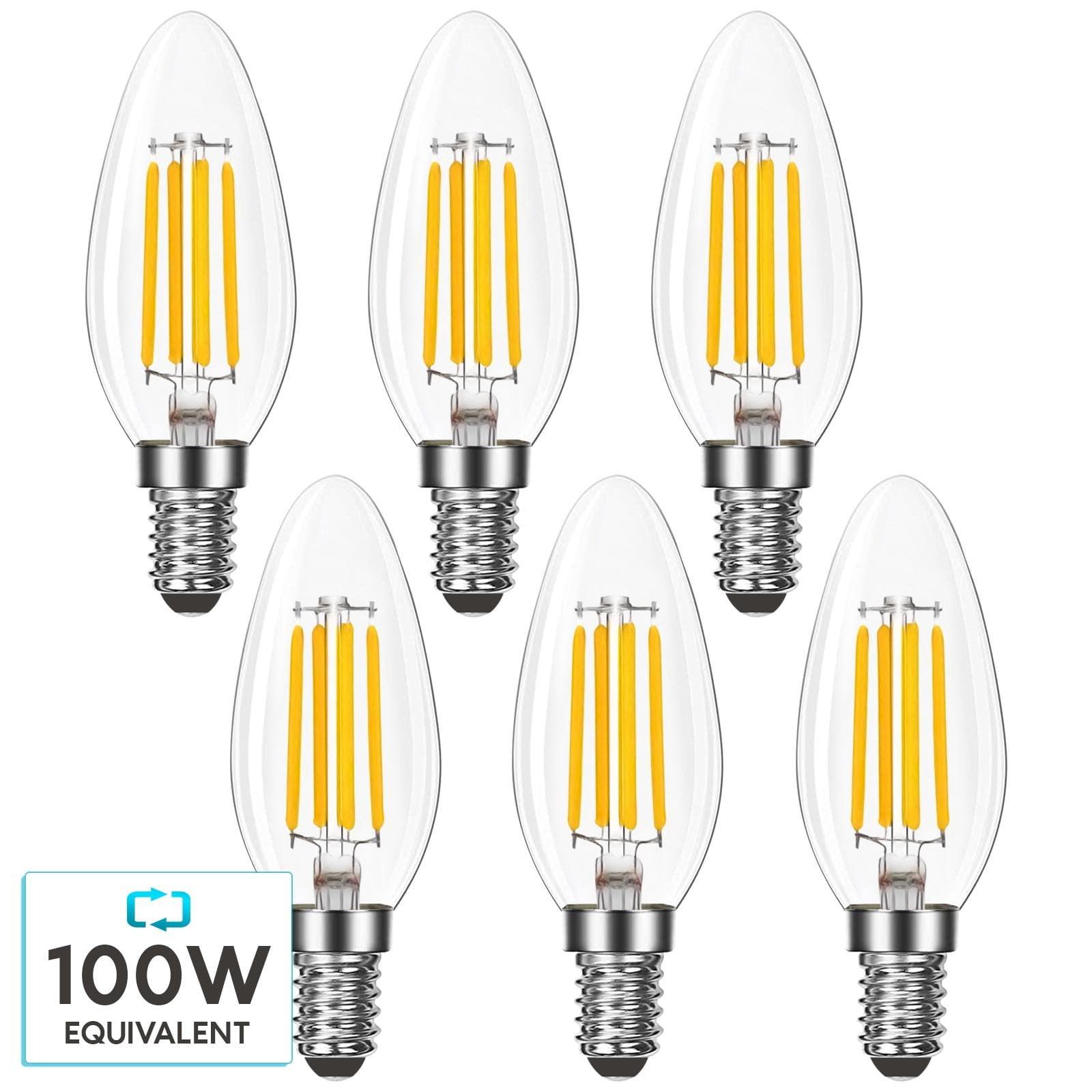 Luxrite 7W Candelabra LED Light Bulbs 100 Watt Equivalent 4000K Cool White 800 Lumens B11 Dimmable Damp Rated E12 6-Pack