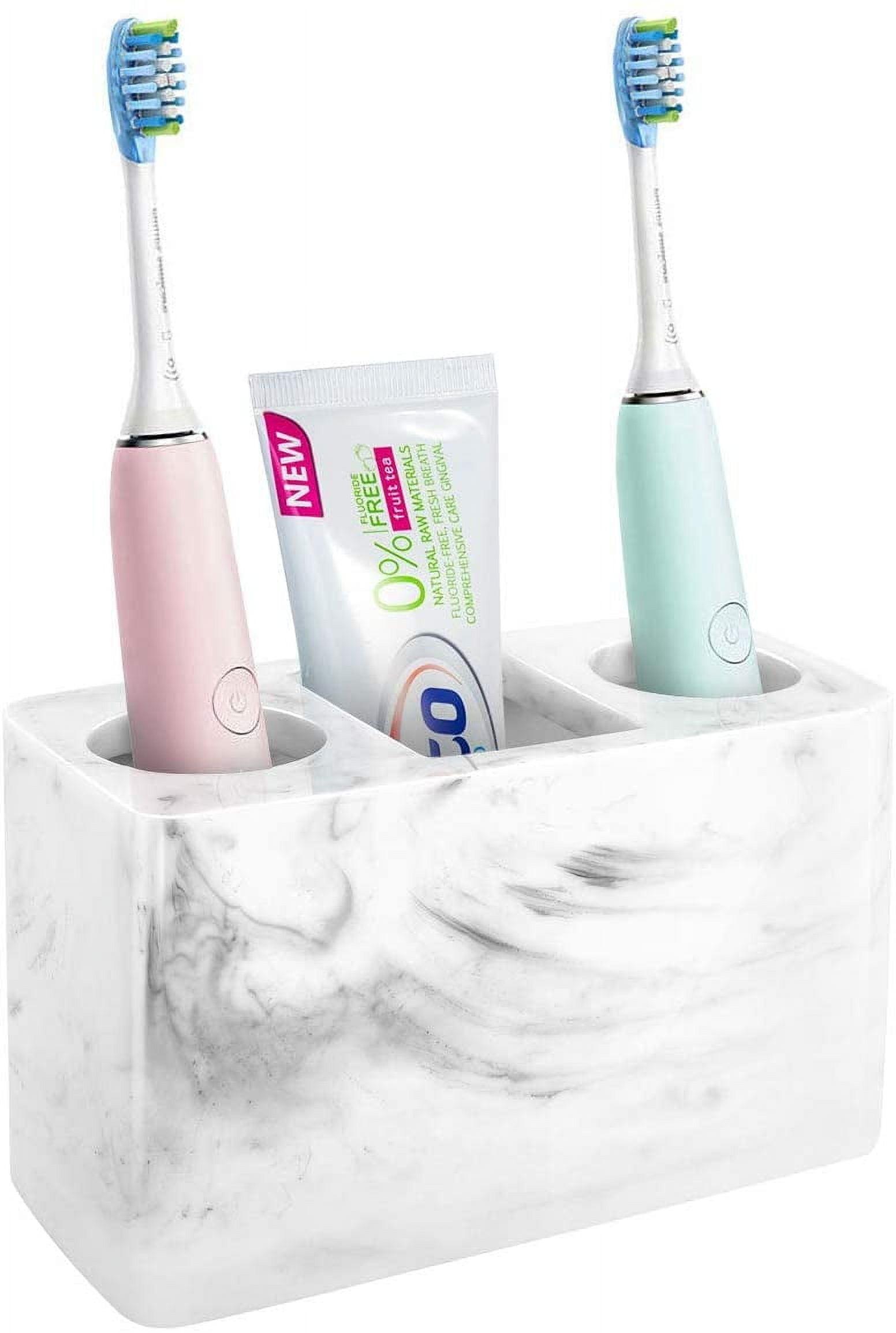 Luxspire Electric Toothbrush Holder, 3 Slots Large Marble Toothbrush Toothpaste Stand, Resin Storage for Bathroom Accessories Vanity Counter Sink Organizer Caddy Marble Style- Ink White