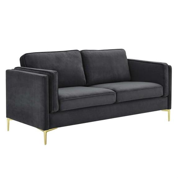 Luxurious and Stylish Kaiya Performance Velvet Sofa with French Piping and Gold Accents