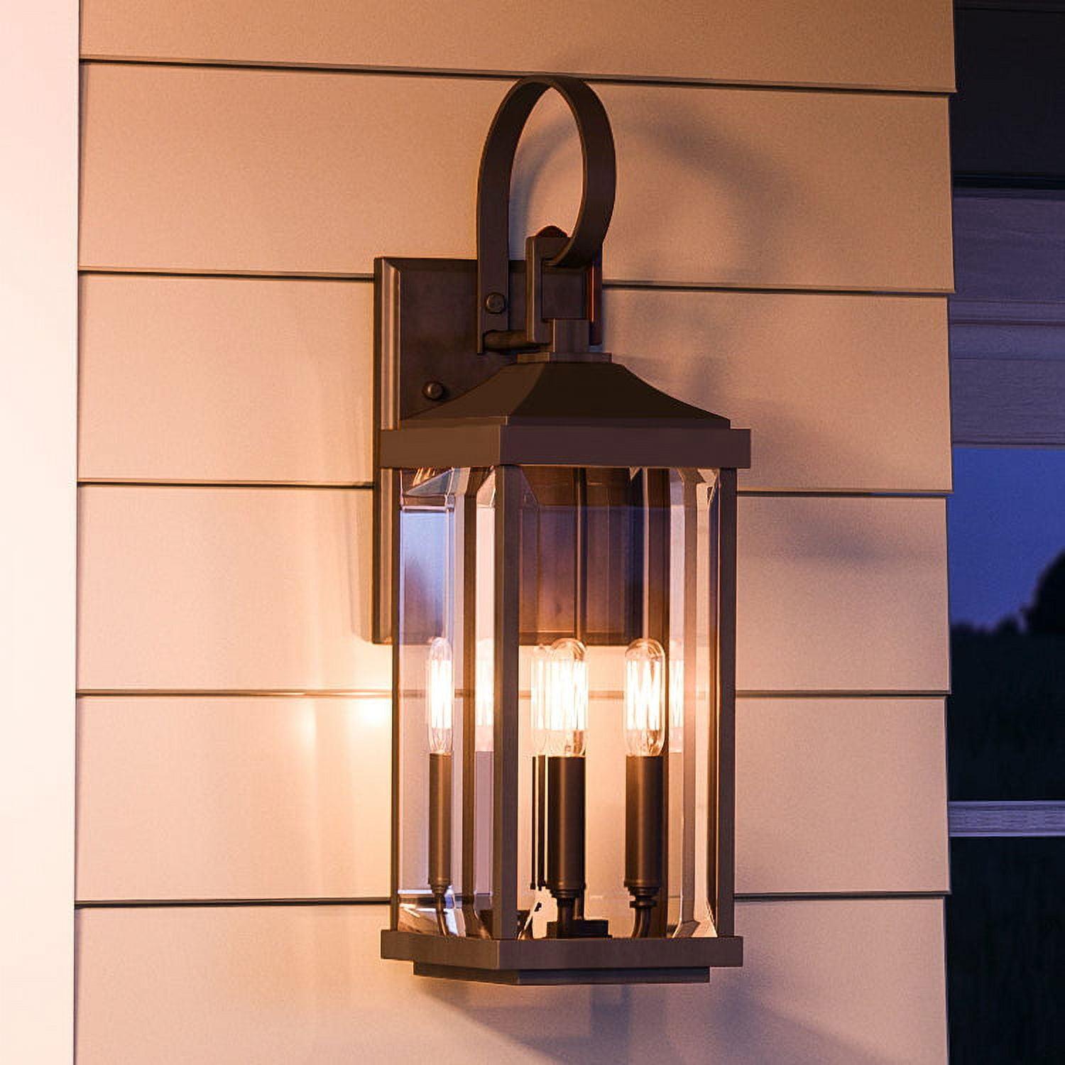 Large Bronze and Glass Outdoor Wall Sconce with Dimmable Feature