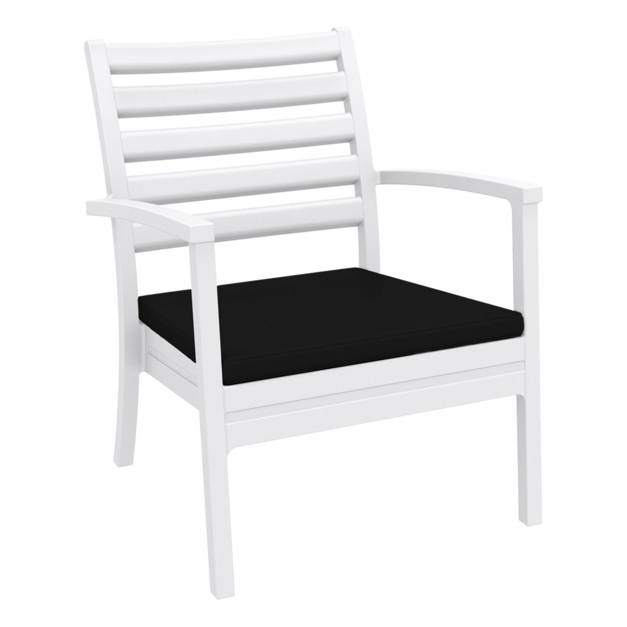 35" White Outdoor Patio Armchair with Black Cushion