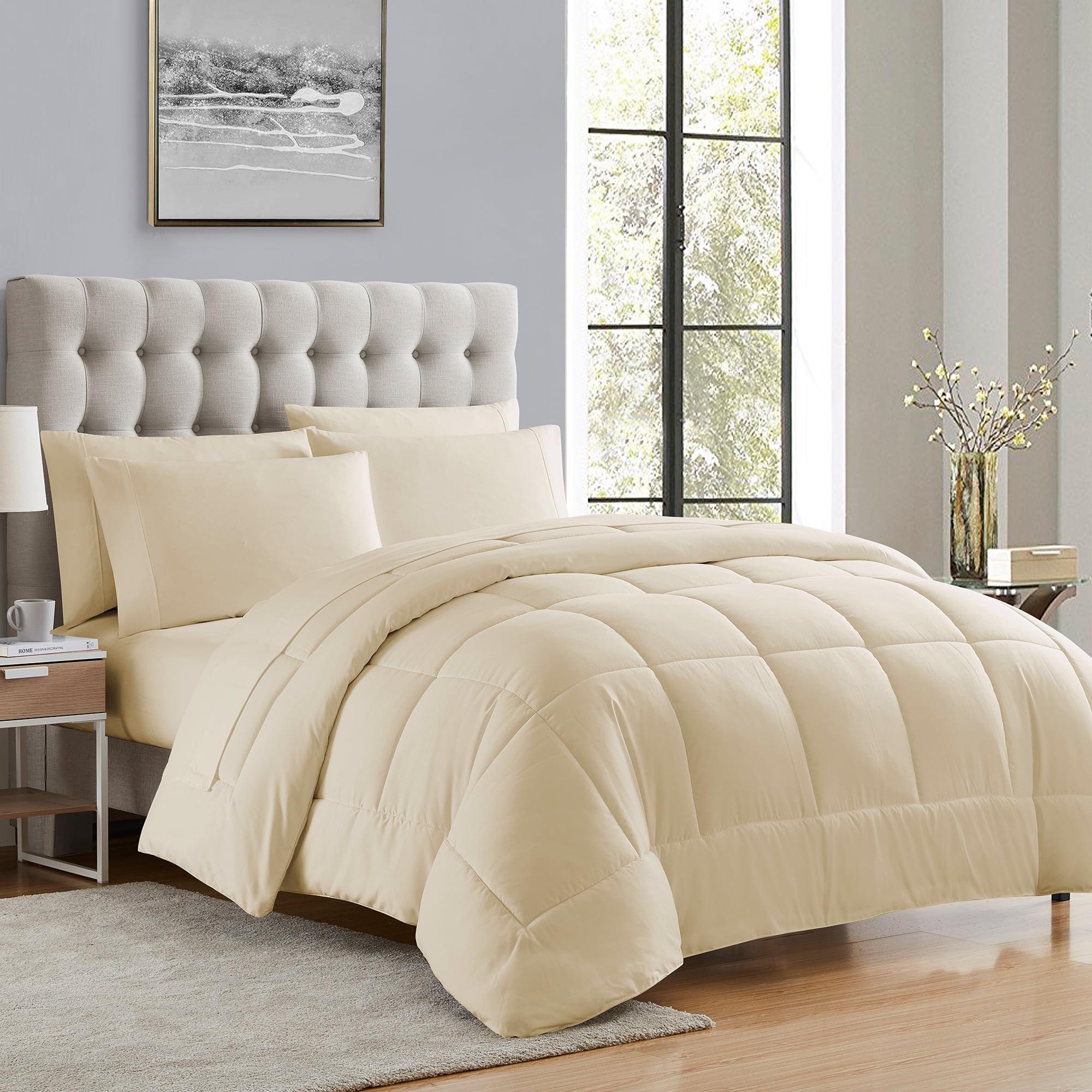 Bed-in-A-Bag Solid Color Comforter & Sheet Set Soft All Season Bedding, Queen, Beige