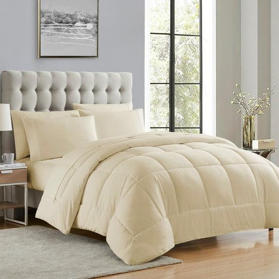 Bed-in-A-Bag Solid Color Comforter & Sheet Set Soft All Season Bedding, Queen, Beige