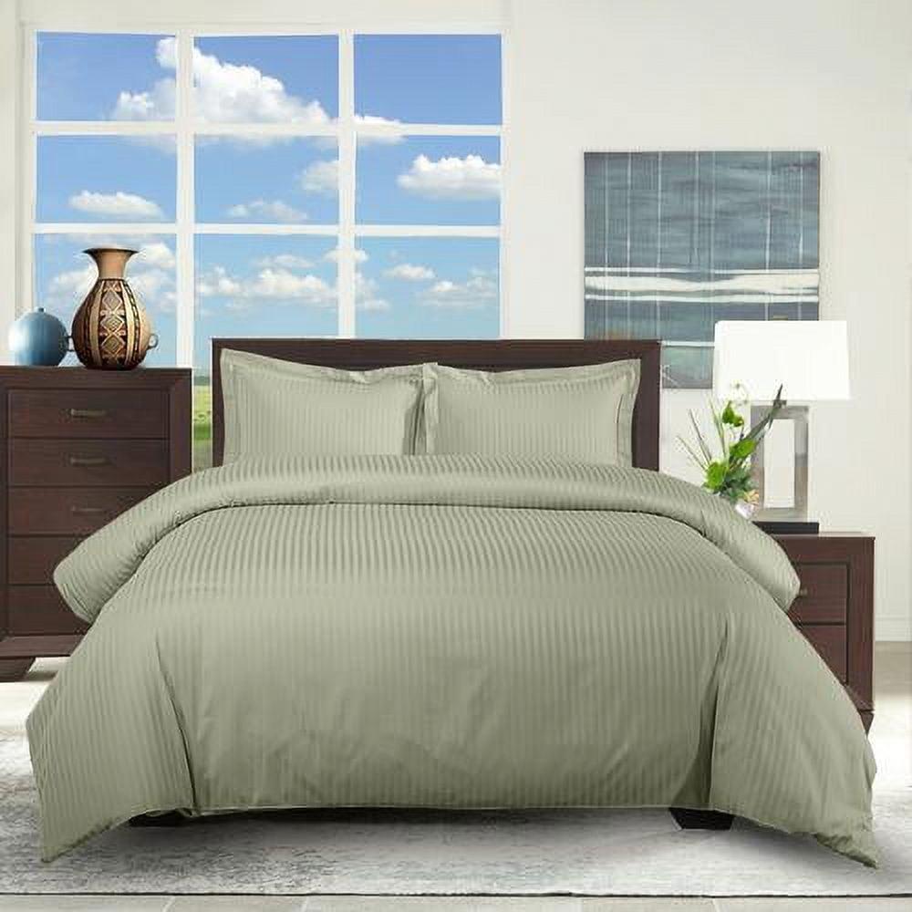 Sage Cotton Full/Queen Damask Stripe Duvet Cover Set