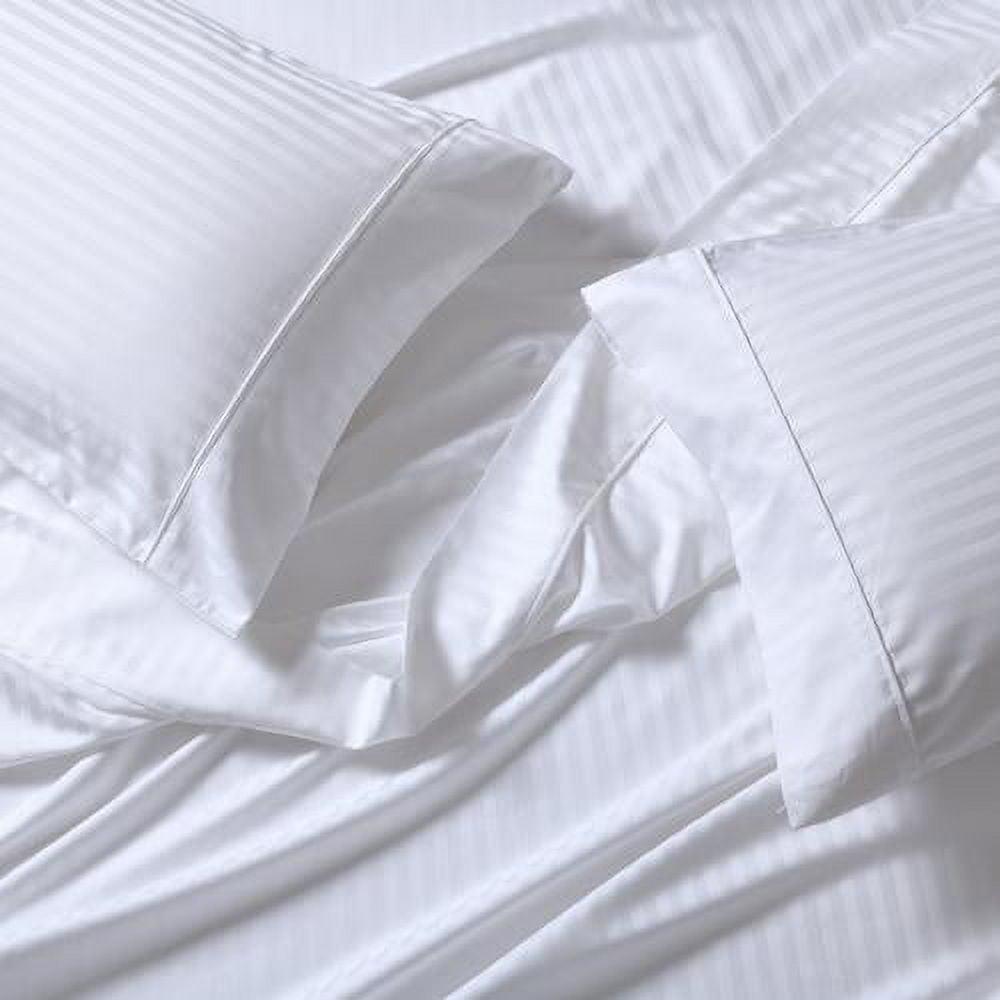 Egyptian Linens Extra Deep Pockets (22 inches) Stripe 650 Easy Care Sheet sets White Queen