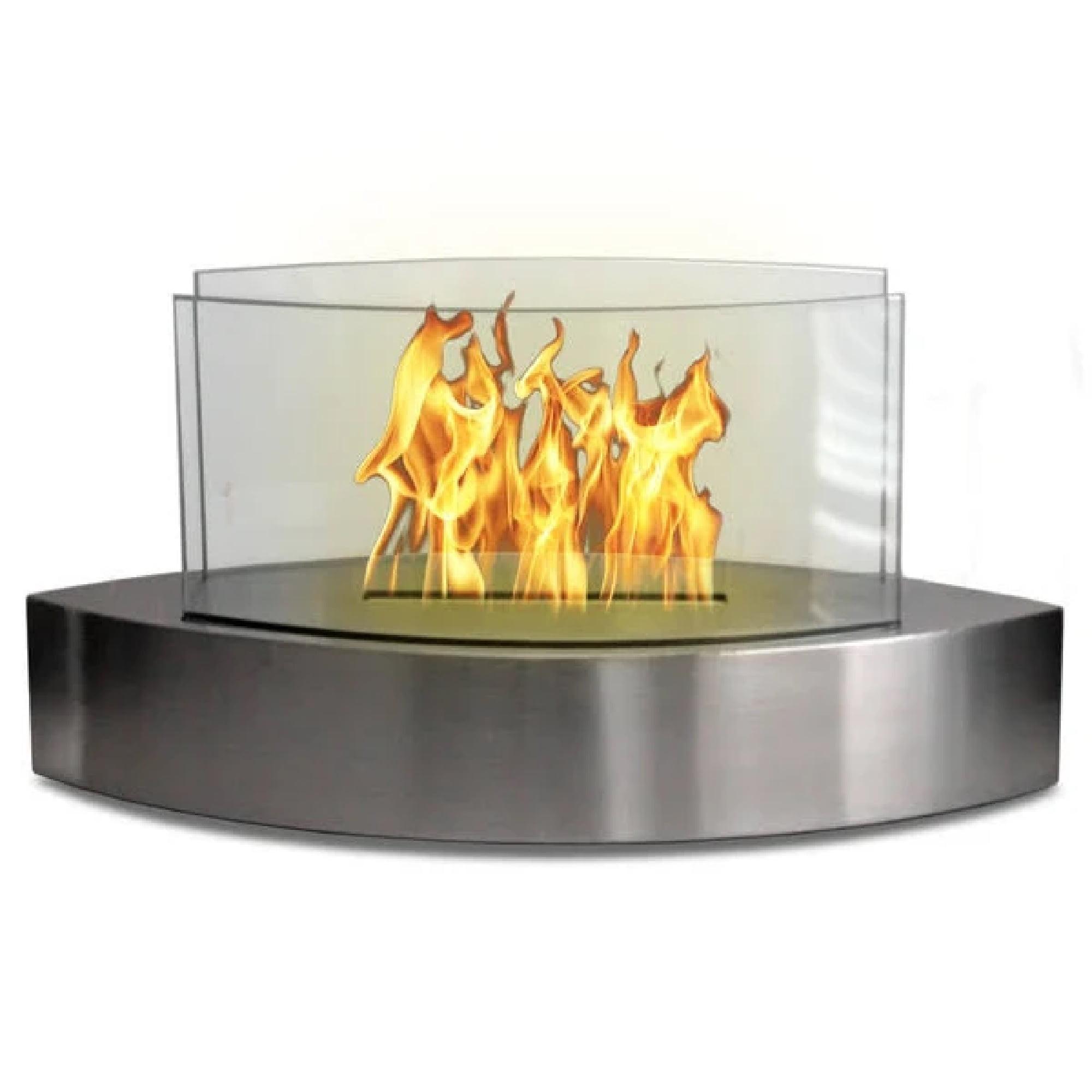 Stainless Steel Tabletop Ventless Bio-Ethanol Fireplace with Glass Mantel