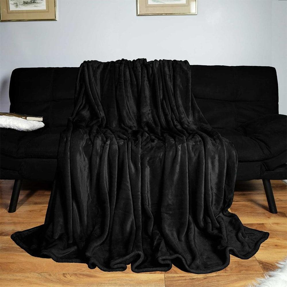 Ultra-Soft Black Reversible Sherpa Fleece Throw Blanket