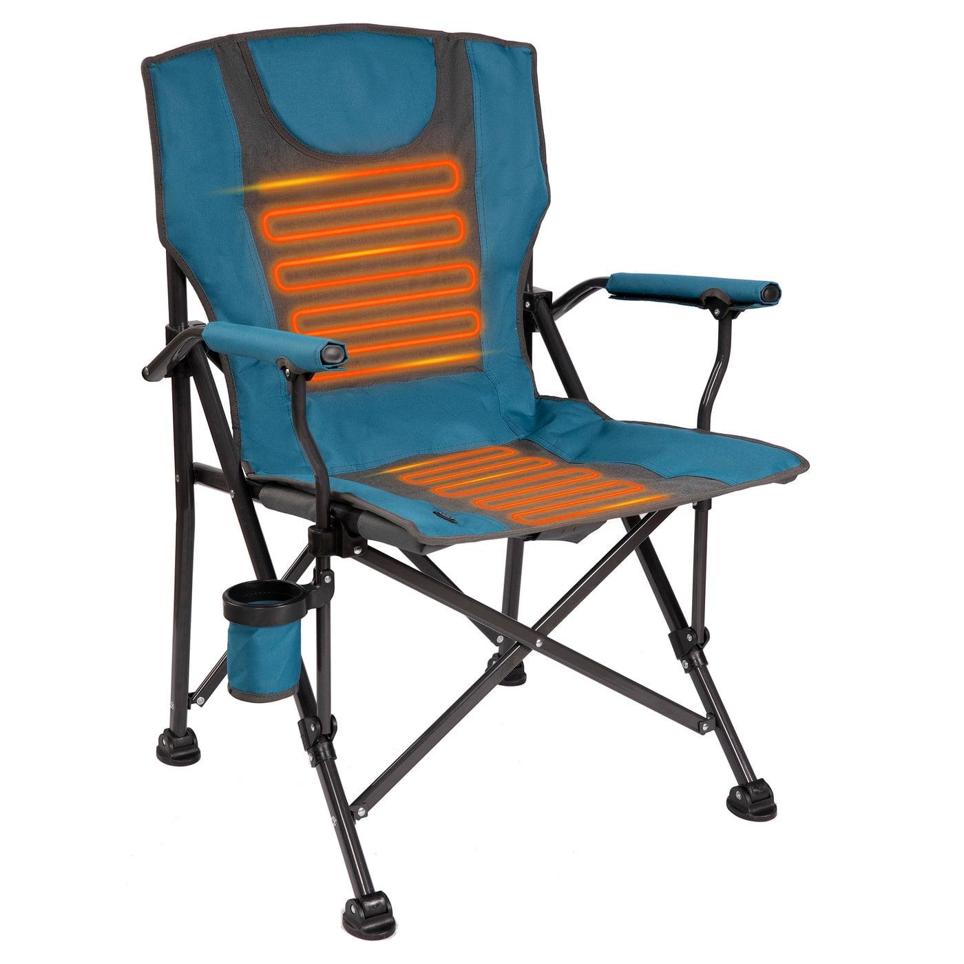 Luxury Heated Portable Camp Chair - Blue/Grey - Great for Camping, Sports and the Beach