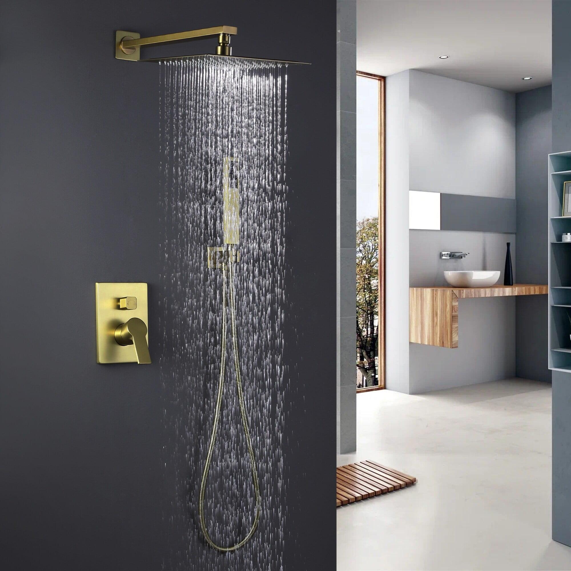 Luxury High-pressure Rain Shower Head Gold with Handheld Spray and Hose
