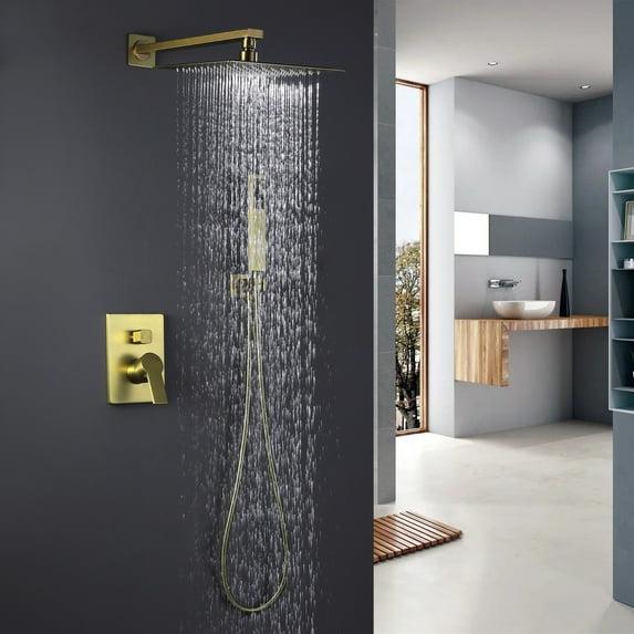 Luxury High-pressure Rain Shower Head Gold with Handheld Spray and Hose