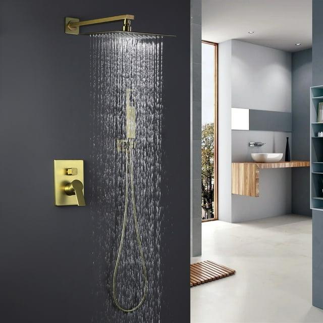 Luxury High-pressure Rain Shower Head Gold with Handheld Spray and Hose