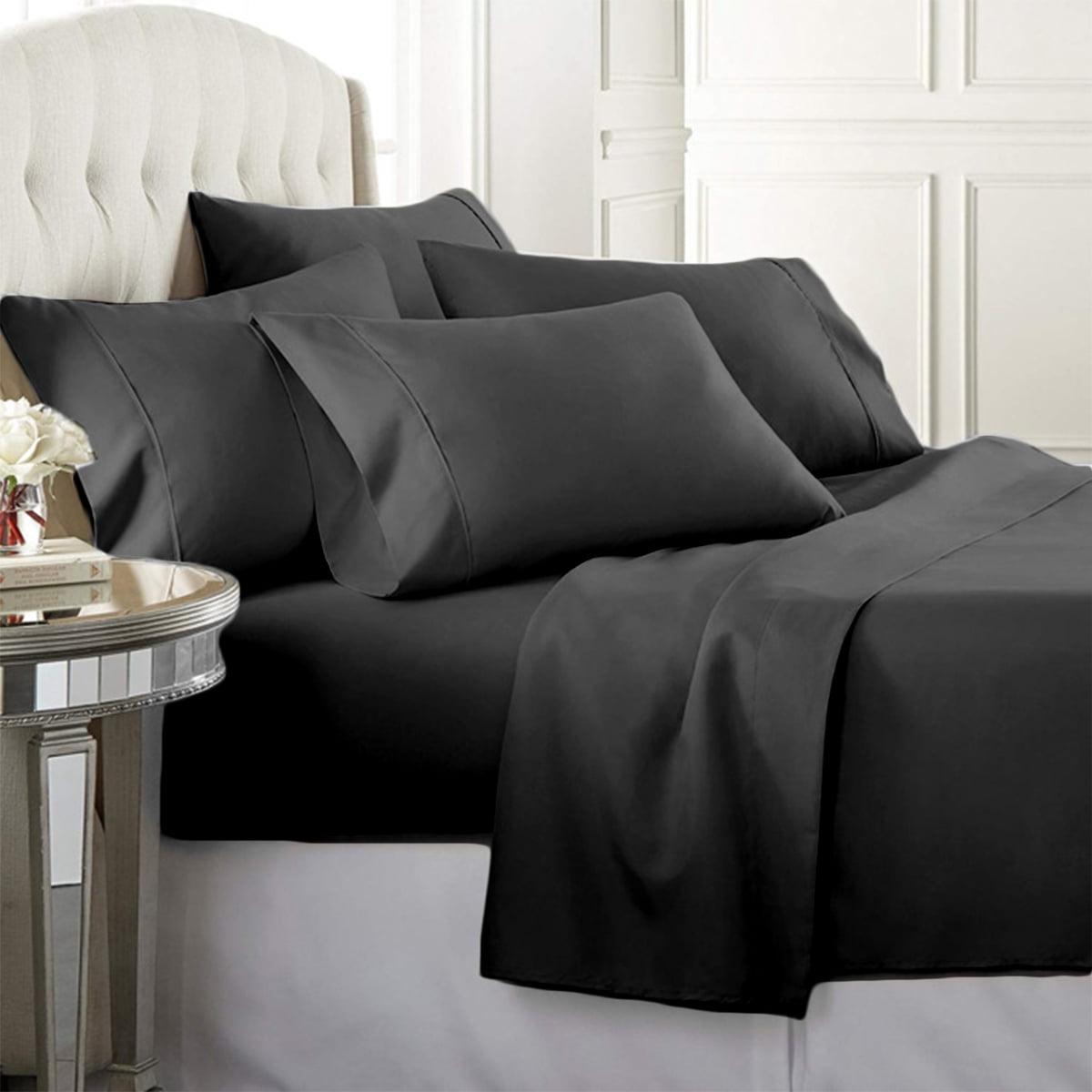 Luxury Home 6-Piece 1600 Thread Count Black Microfiber, Bed Sheet Set Queen Deep Pocket